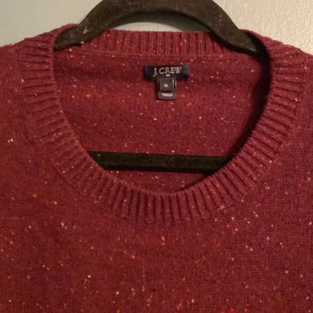 J. Crew mens lambs wool sweater - XL - faux Leahter elbow patches - maroon